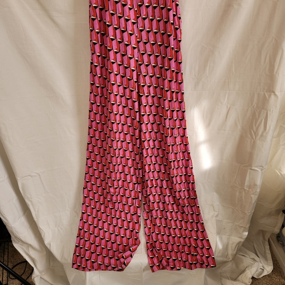 Diane von furstenberg halter jumsuit hippy geometric 70s print sz xs pink blk - Picture 3 of 9